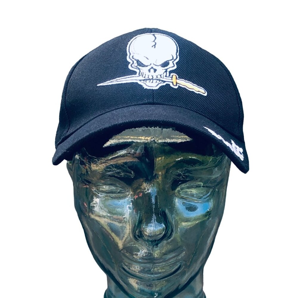 Indigo Blue the B Hat Dagger 6 Panel Biker Cap in Black Skull Goth
